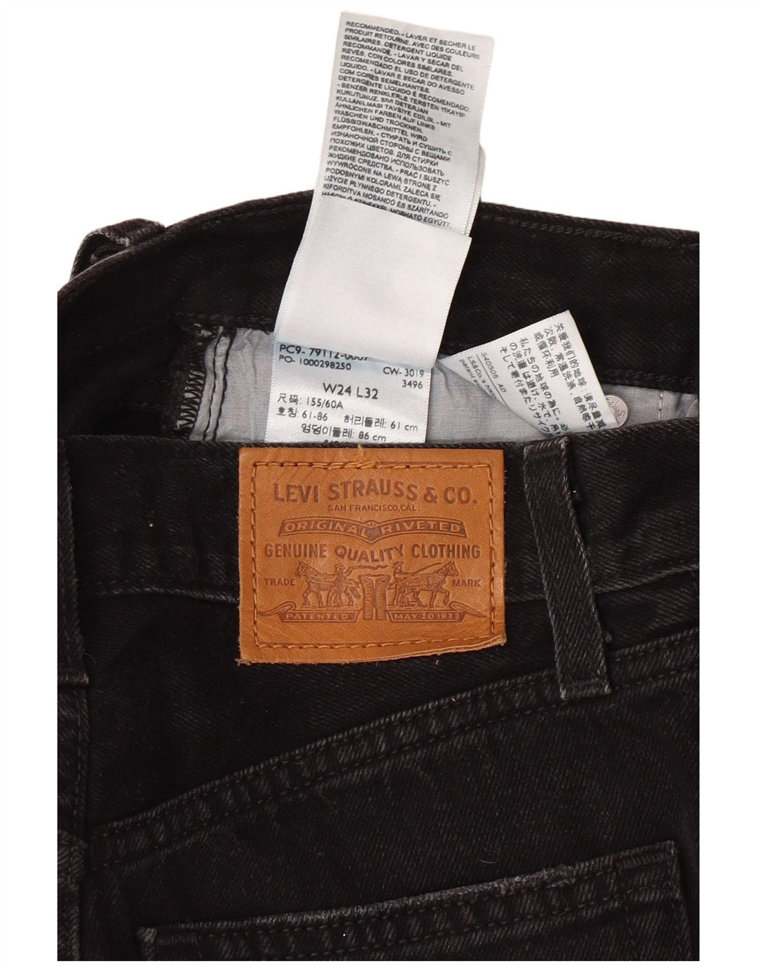 Levi's kvinders højtaljede brede ben jeans W24 L32 sort bomuld Classic