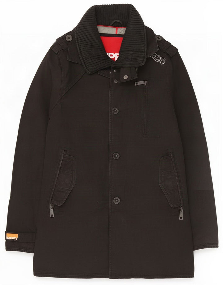 Superdry Trench Coat til mænd UK 38 medium sort bomuld