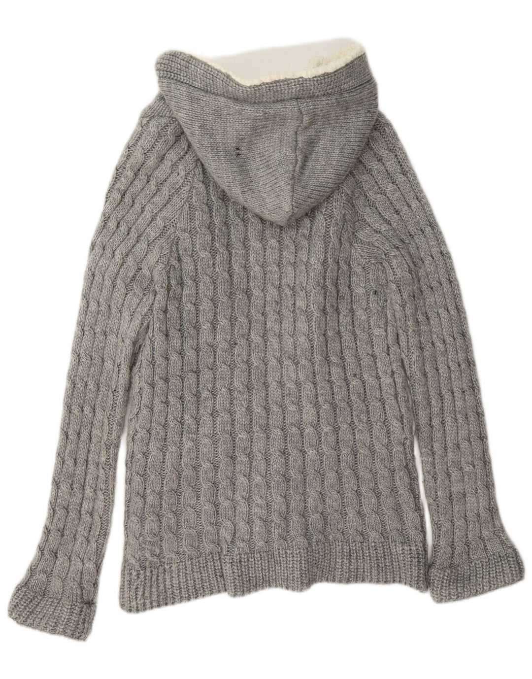 Zara Dame Hætte Cardigan Sweater UK 14 Medium Grå Akryl
