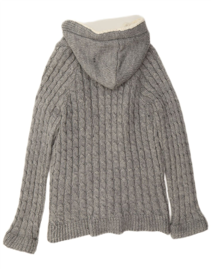 Zara Dame Hætte Cardigan Sweater UK 14 Medium Grå Akryl