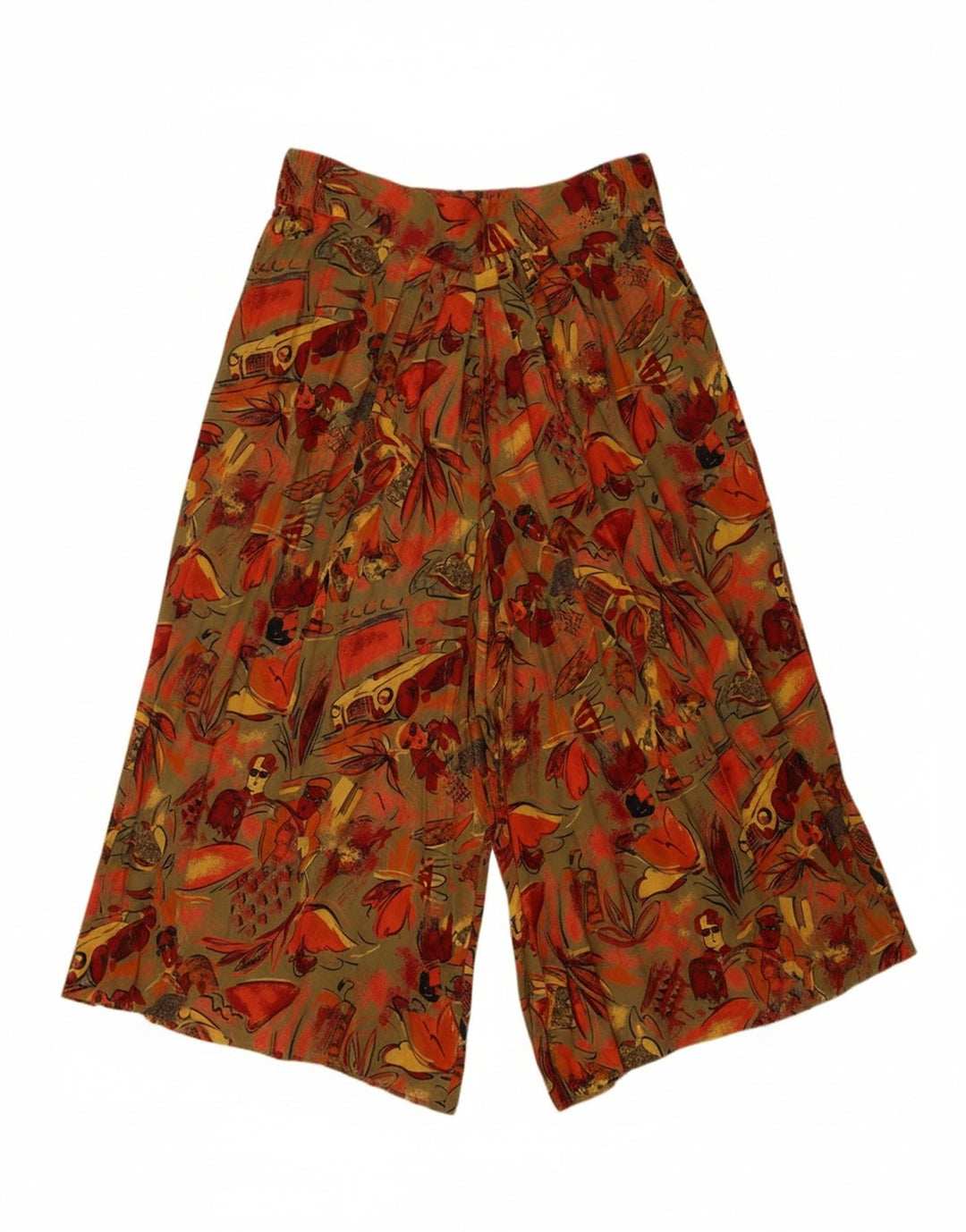 VINTAGE Womens High Waist Capri Trousers UK 20 2XL W32 L19 Khaki Floral