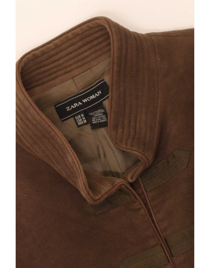 Zara Womens Open Bomber Jacket UK 12 Medium Brown Bomuld
