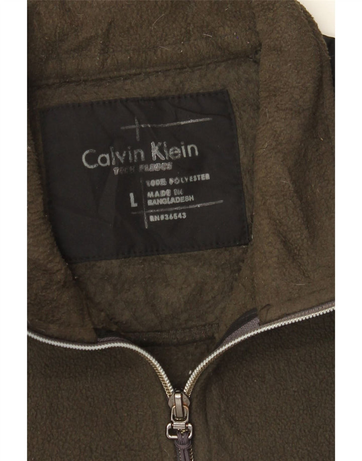 Calvin Klein Fleecejakke til mænd UK 40 Large Khaki Colourblock Polyester