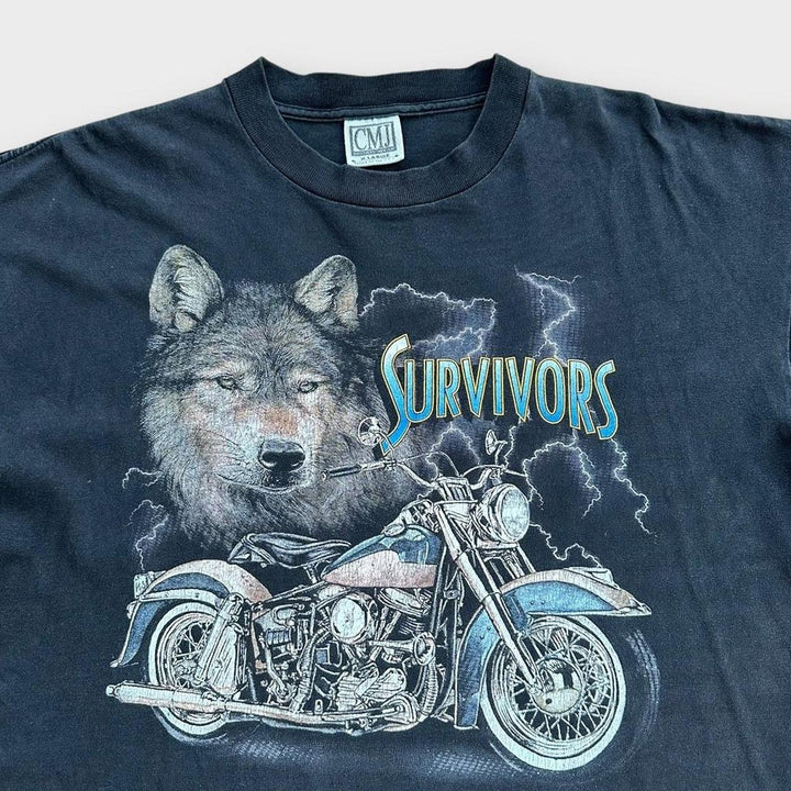 Vintage single stitch biker grafisk t-shirt - XL