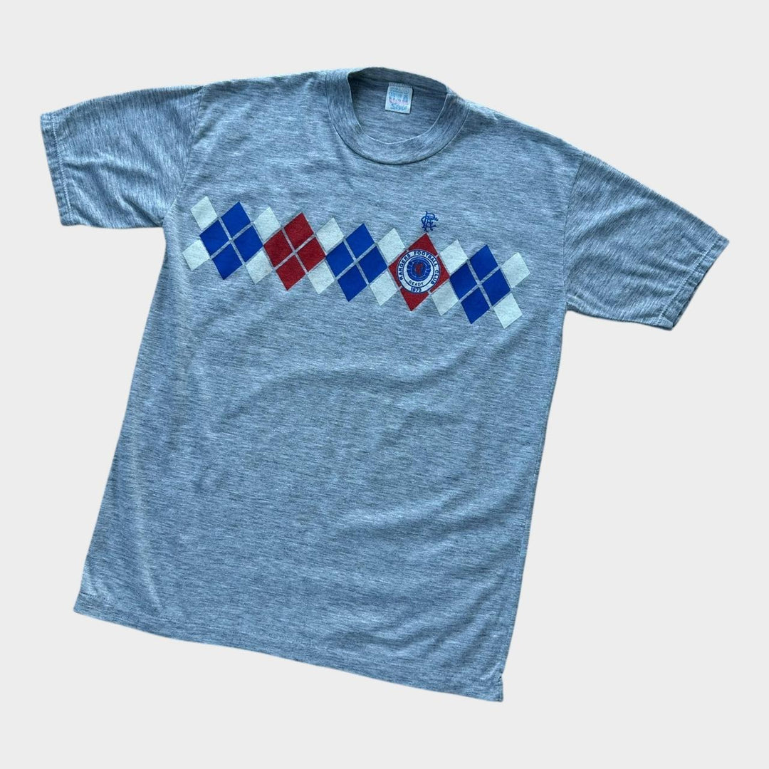 Vintage 80'er Rangers fodbold grafisk t-shirt - stor (passer som en medium)