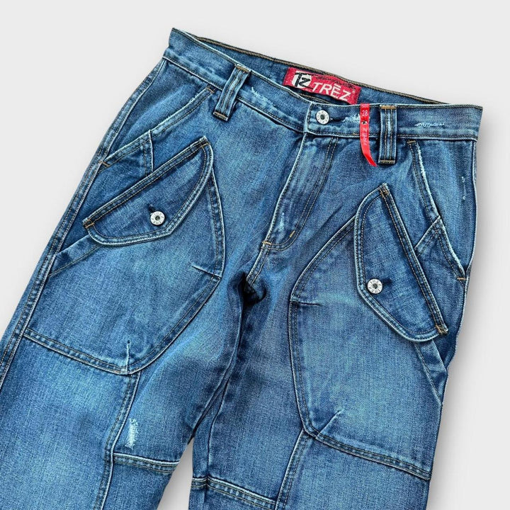Vintage Y2K denimjeans med brede ben - 28 talje