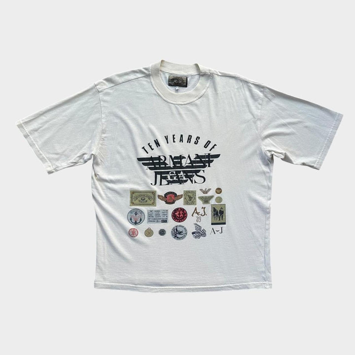Vintage Armani jeans grafisk t-shirt - medium