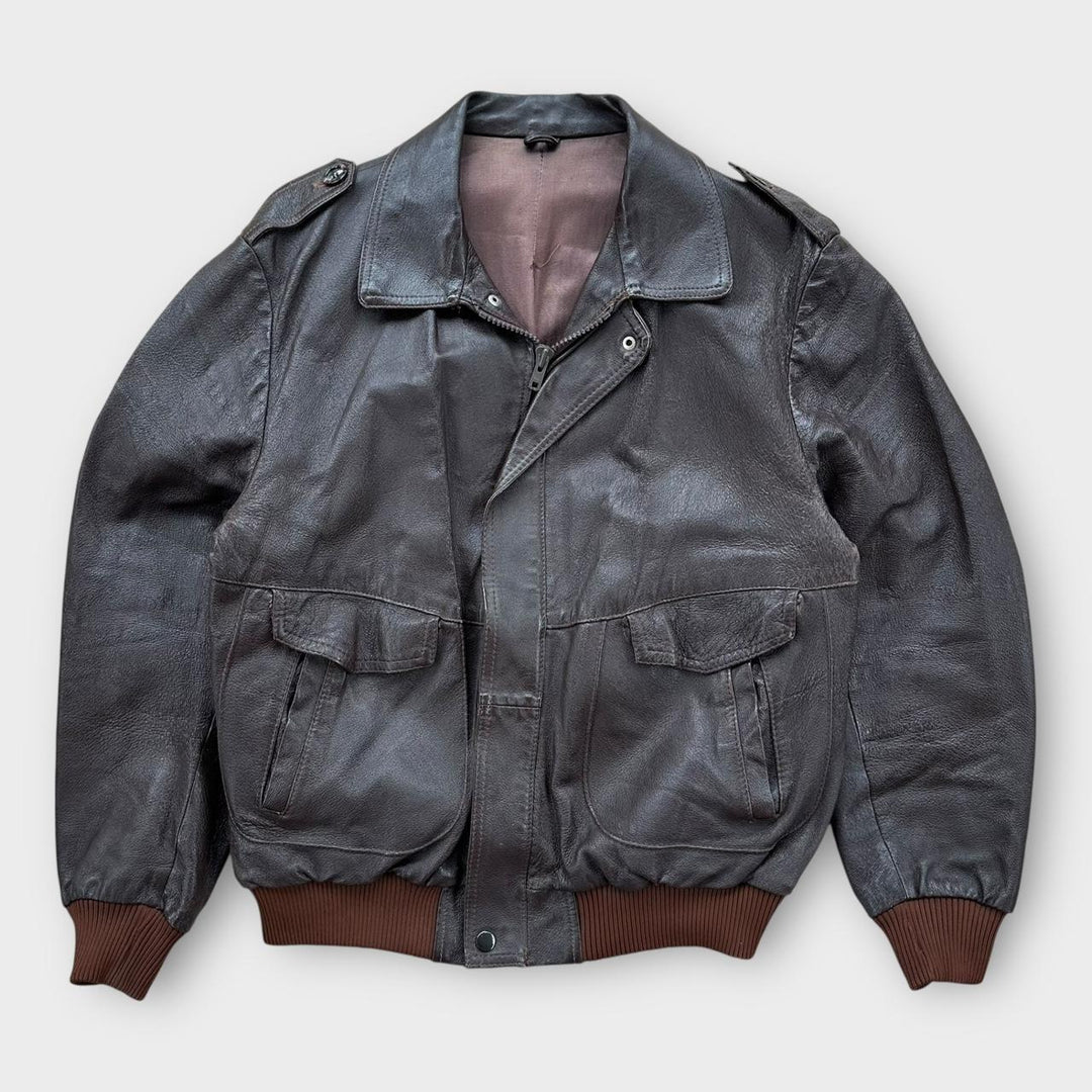 Vintage flyvejakke i læder - stor