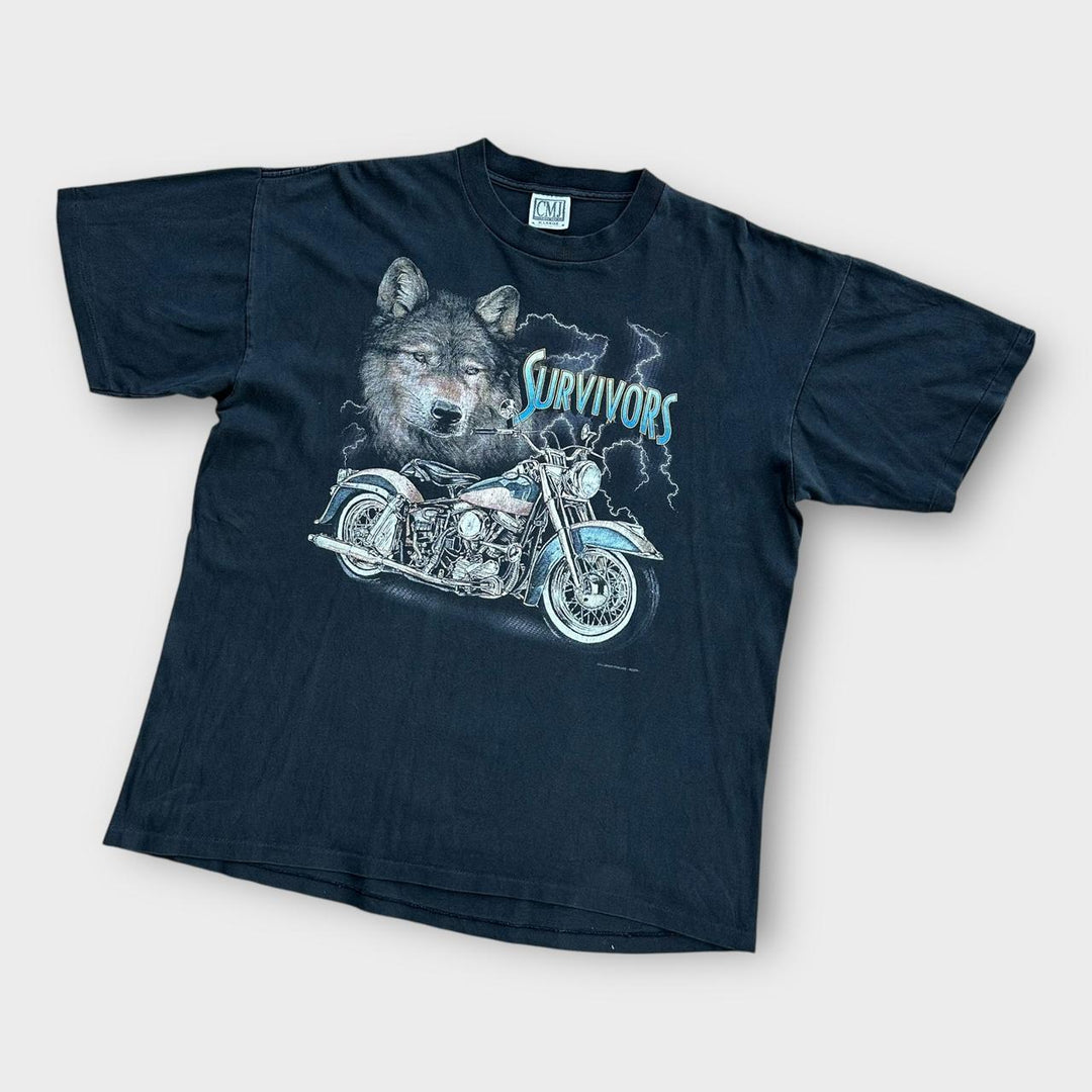 Vintage single stitch biker grafisk t-shirt - XL