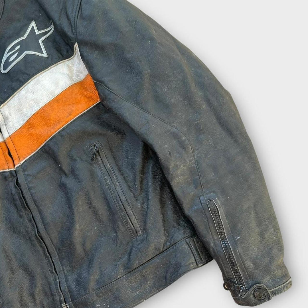 Alpinestars bikerjakke i læder - medium (tjek mål)