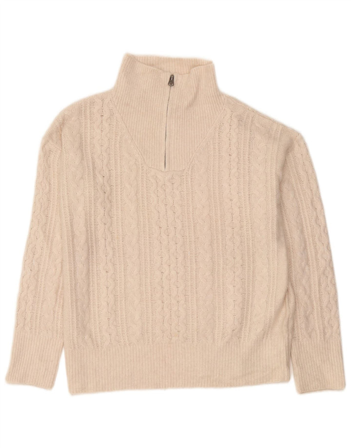 Fat Face Dame Oversized Zip Neck Jumper Sweater UK 12 Medium Off White