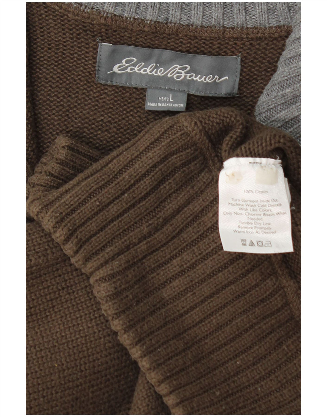 EDDIE BAUER Sweater med lynlås til mænd Stor brun bomuld