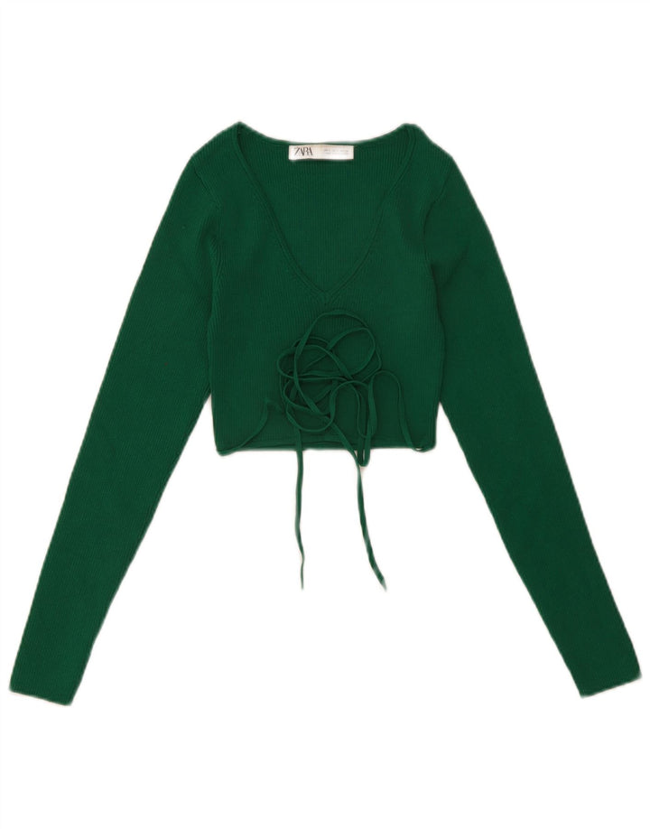 Zara Langærmet Crop Top til kvinder DK 8 Lille Grøn