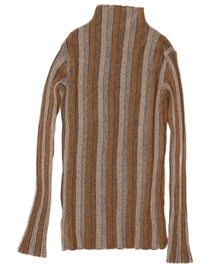 Zara Dame Top Langærmet UK 12 Medium Brun Stribet