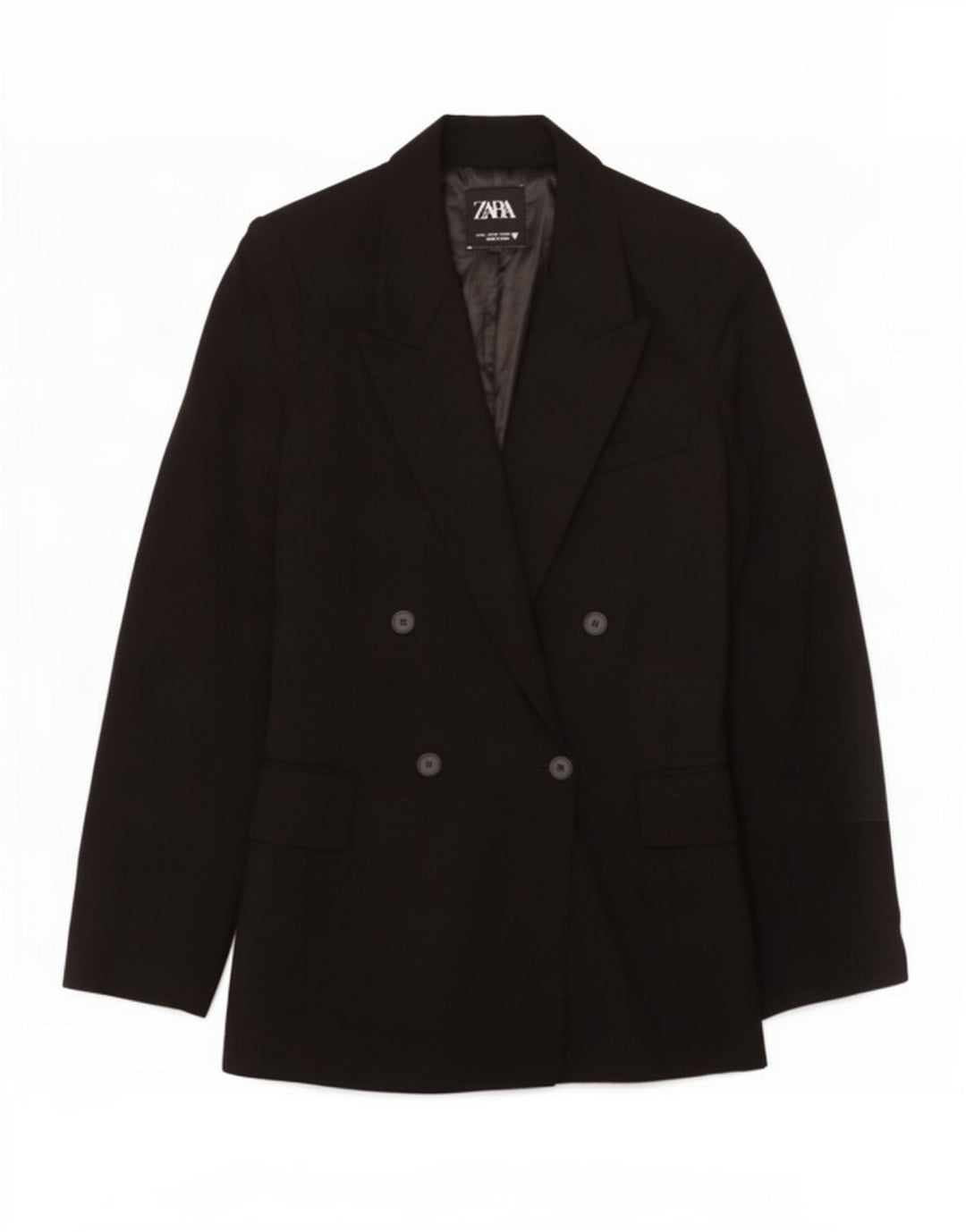 Zara Dame Dobbeltradet Blazer Jacket UK 12 Medium Sort