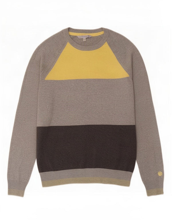 Fedt ansigt herre rund hals sweater stor grå farveblok bomuld