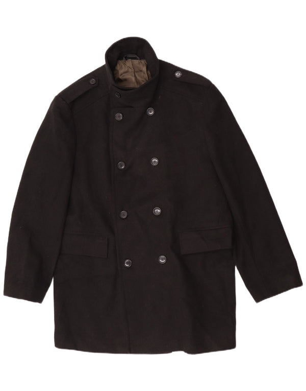 Marks & Spencer Herre Military Double Breasted Coat UK 42 XL Sort Polyester