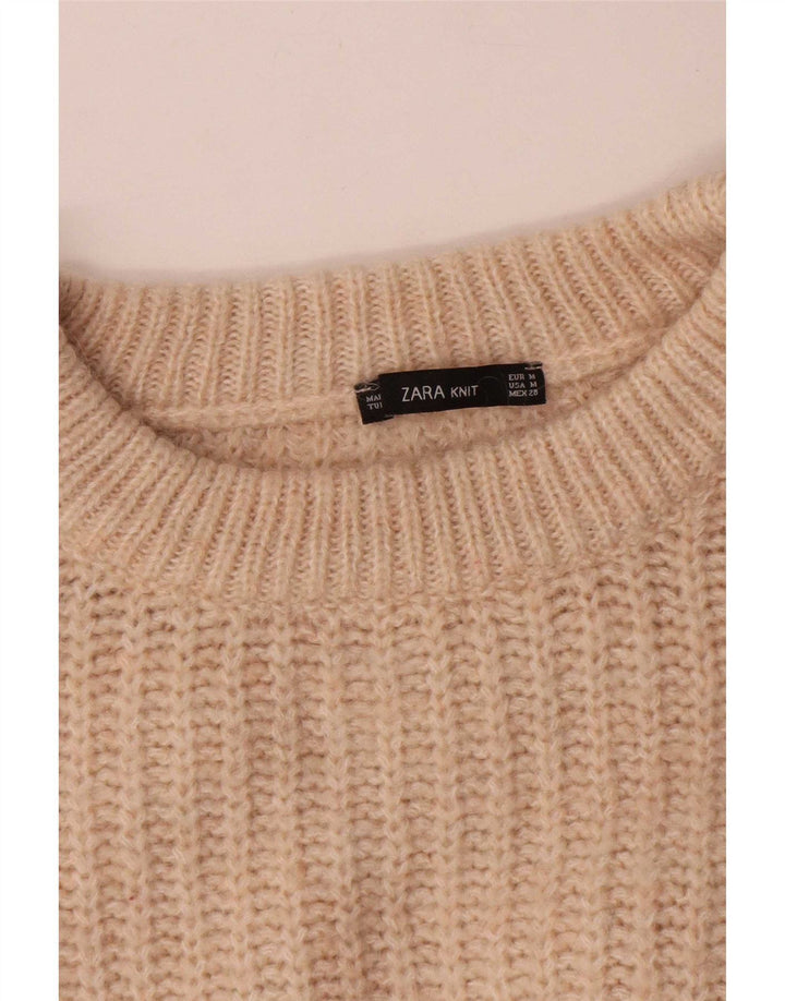 Zara Dame Oversized Crew Neck Jumper Sweater UK 14 Medium Beige