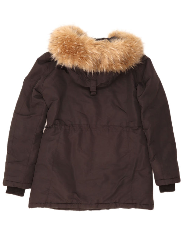 Superdry Dame Hætte Loose Fit Polstret Jakke UK 8 Lille sort nylon