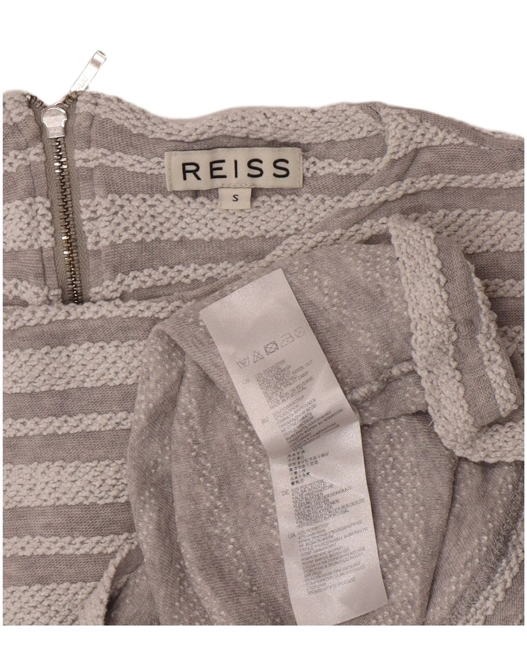 Reiss Womens Crop Top Langærmet UK 10 Small Gråstribet Polyester
