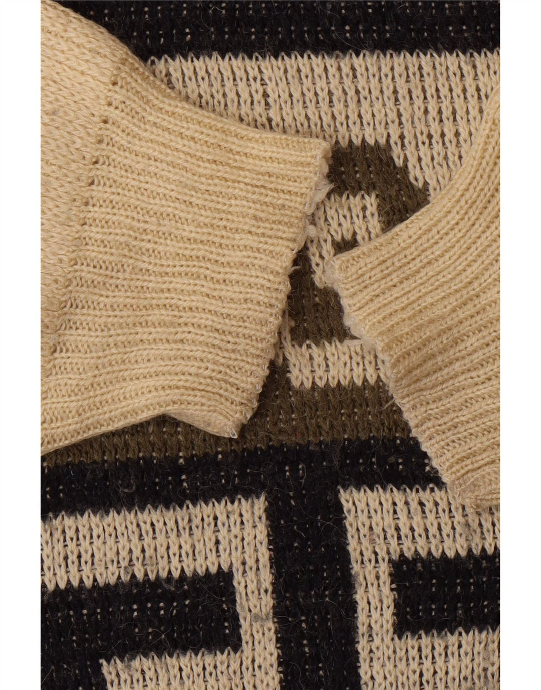 VINTAGE Mens Crew Neck Jumper Sweater Large Beige Geometric Vintage Vintage and Second-Hand Vintage from Messina Hembry 