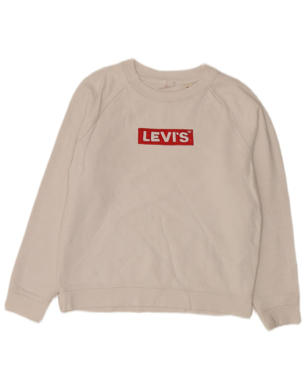 Levi's Dame grafisk oversize sweatshirt trøje UK 6 XS hvid bomuld