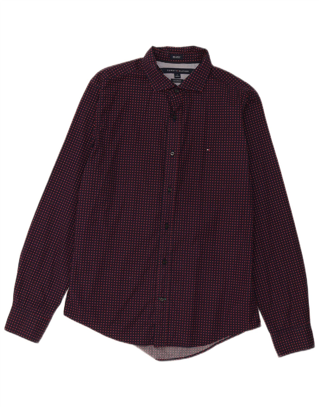 TOMMY HILFIGER Mens Custom Fit Shirt Medium Navy Blue Spotted Cotton