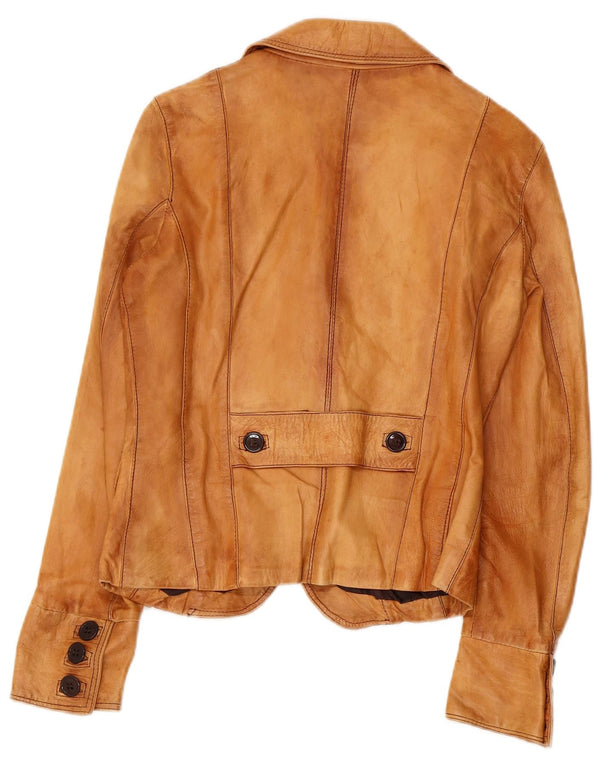 VINTAGE Dame 2-knaps læder blazerjakke IT 44 Medium Beige Læder