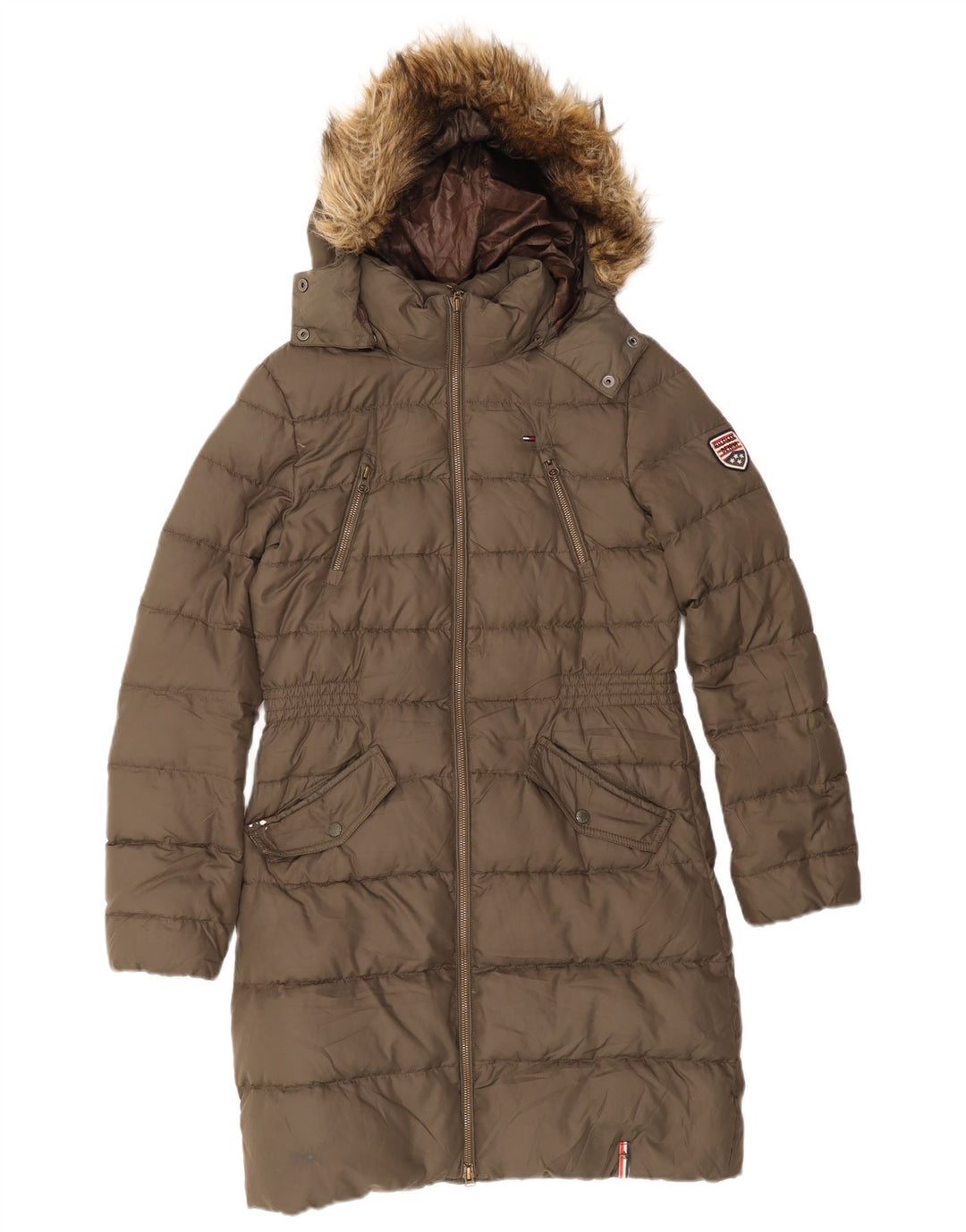 Tommy Hilfiger Dame Hætte Polstret Frakke UK 10 Small Khaki Polyester
