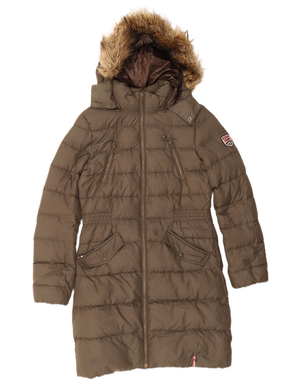 Tommy Hilfiger Dame Hætte Polstret Frakke UK 10 Small Khaki Polyester