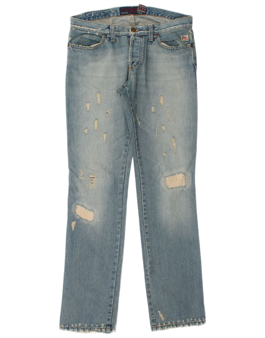 ROY ROGERS Herre Distressed Straight Jeans W31 L36 Blå Bomuld