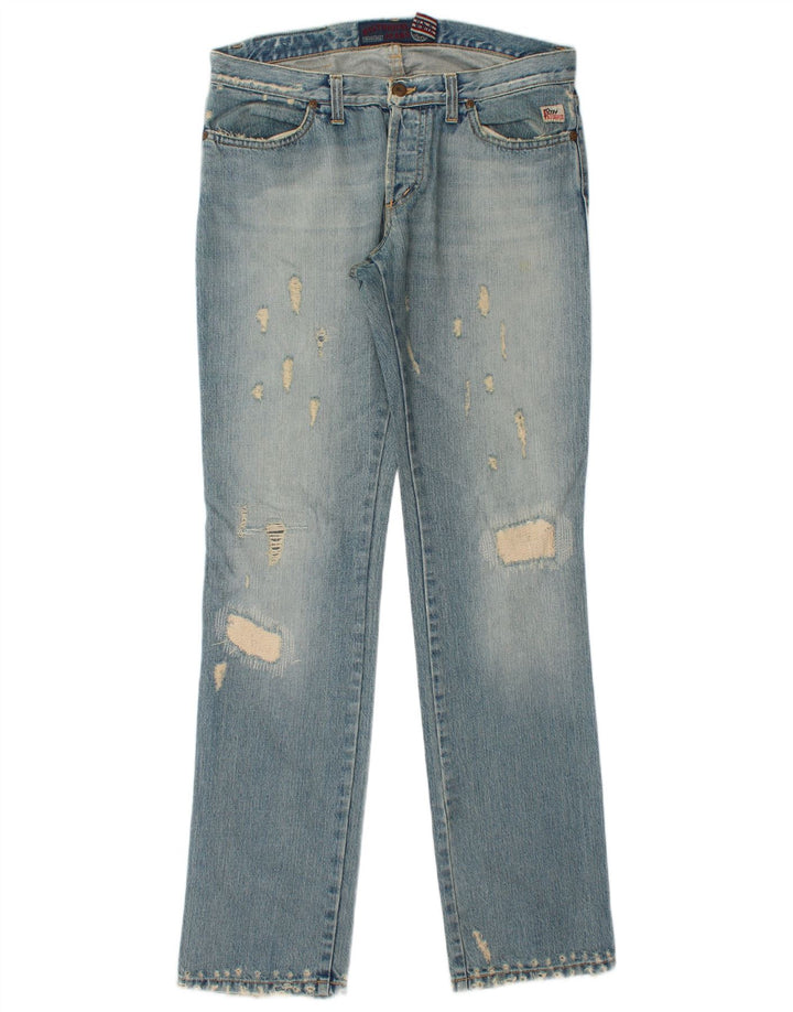 ROY ROGERS Herre Distressed Straight Jeans W31 L36 Blå Bomuld