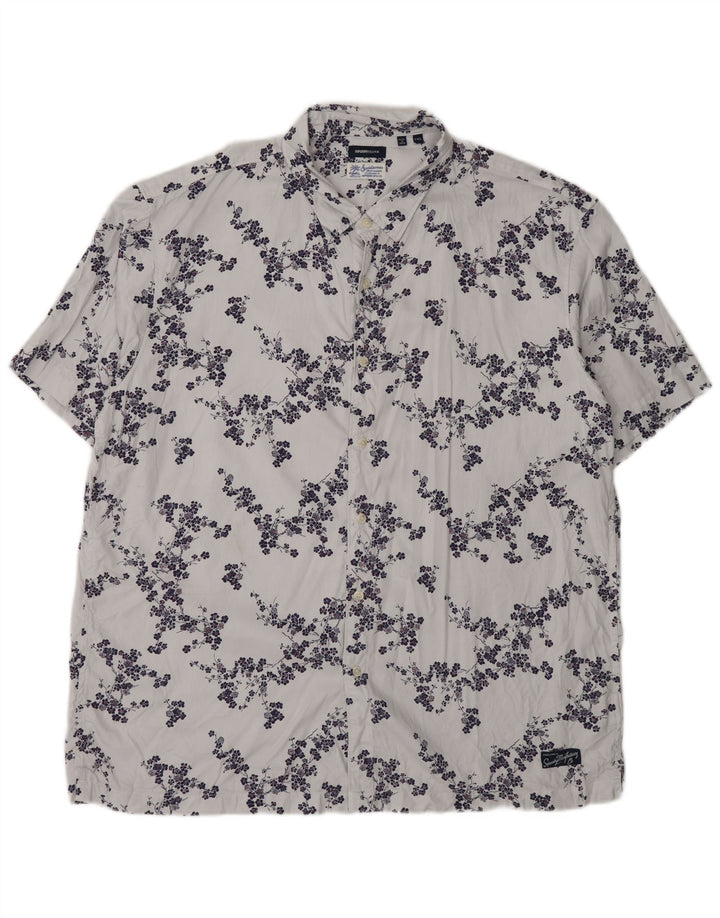 Superdry Kortærmet Herreskjorte 2XL Grå Blomster Modal