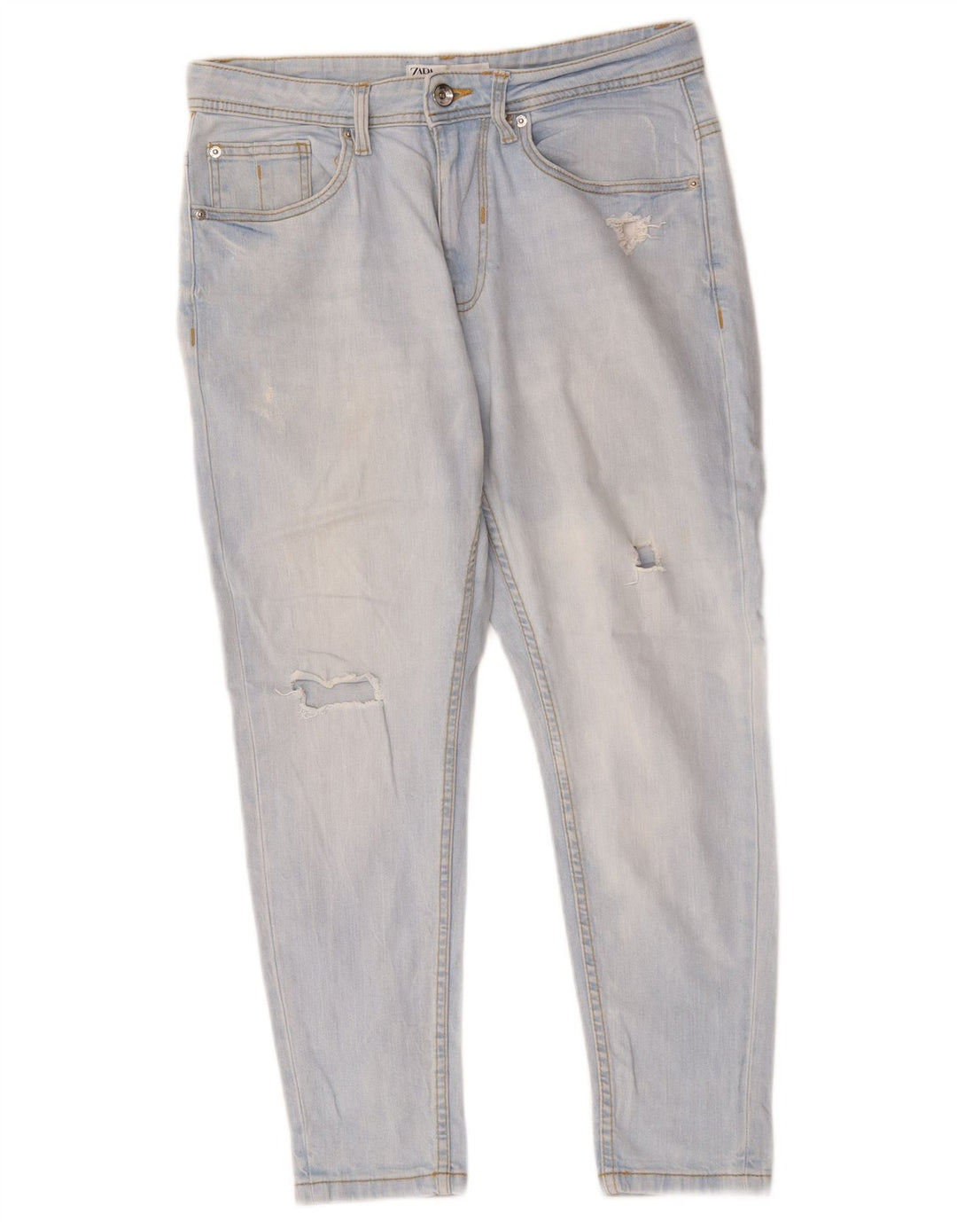 Zara Dame Distressed Slim Cropped Jeans EU 40 Medium W30 L25 Blå Bomuld