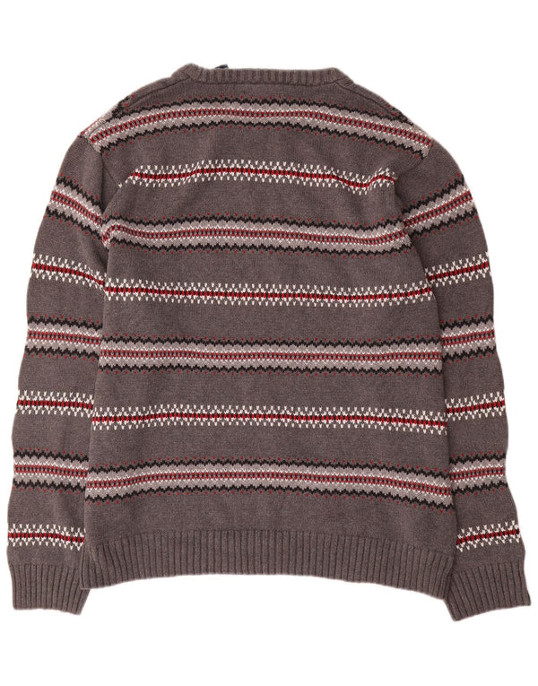 Chaps Herre rund hals sweater XL grå stribet bomuld