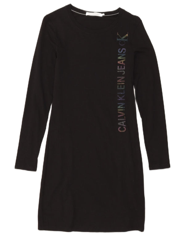 Calvin Klein Jeans Dame Grafisk T-Shirt Kjole UK 10 Lille Sort