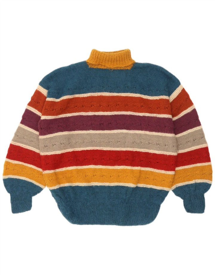 Vintage Dame Roll Neck Jumper Sweater UK 14 Stor Flerfarvet Stribet