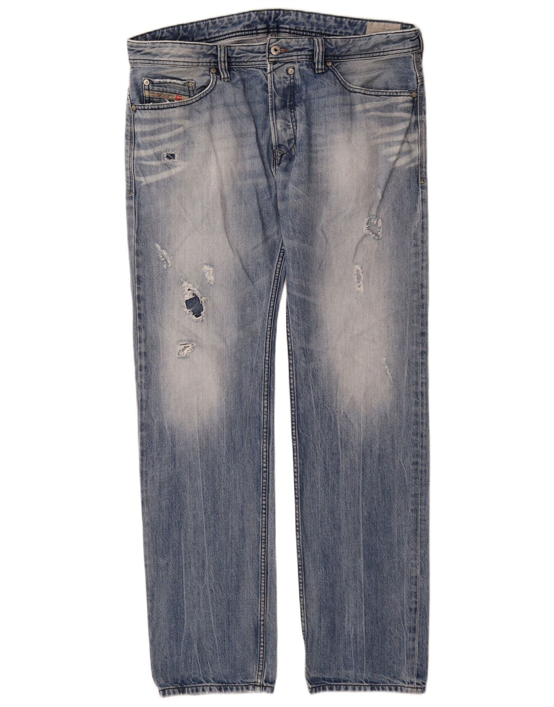 Diesel Herre Distressed Straight Jeans W36 L34 Blå Bomuld