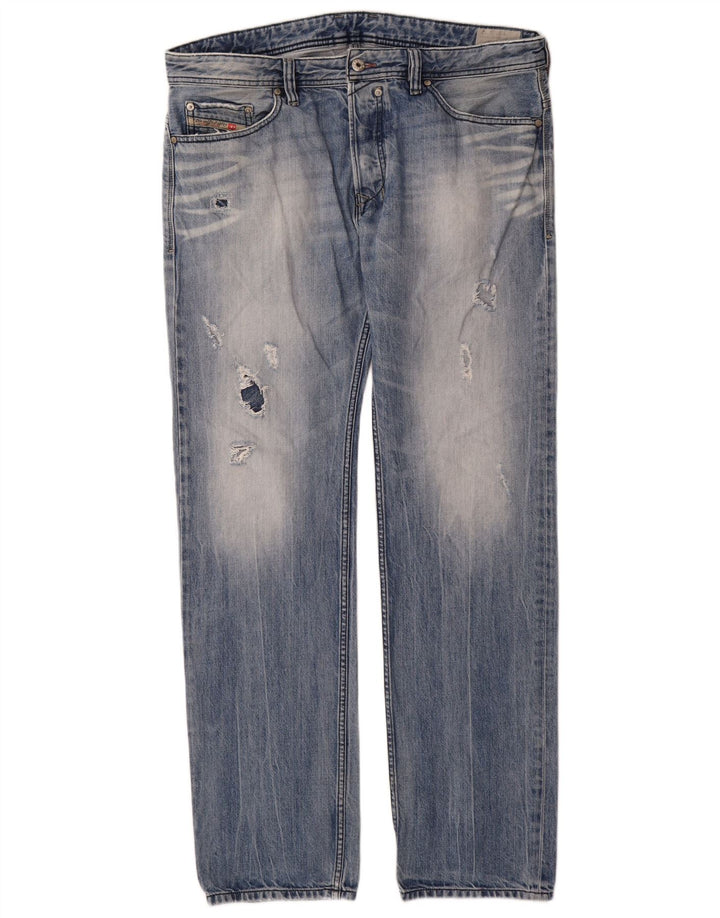Diesel Herre Distressed Straight Jeans W36 L34 Blå Bomuld