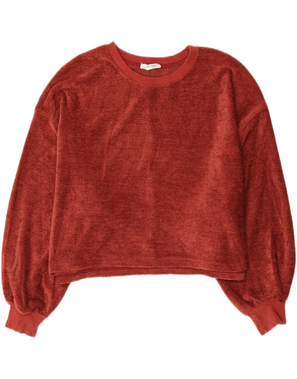 Zara Dame Oversized Boat Neck Jumper Sweater UK 10 Small Red Polyester