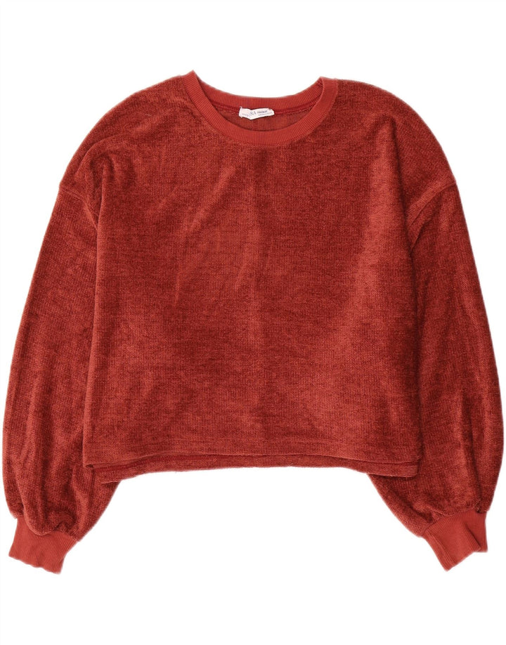 Zara Dame Oversized Boat Neck Jumper Sweater UK 10 Small Red Polyester