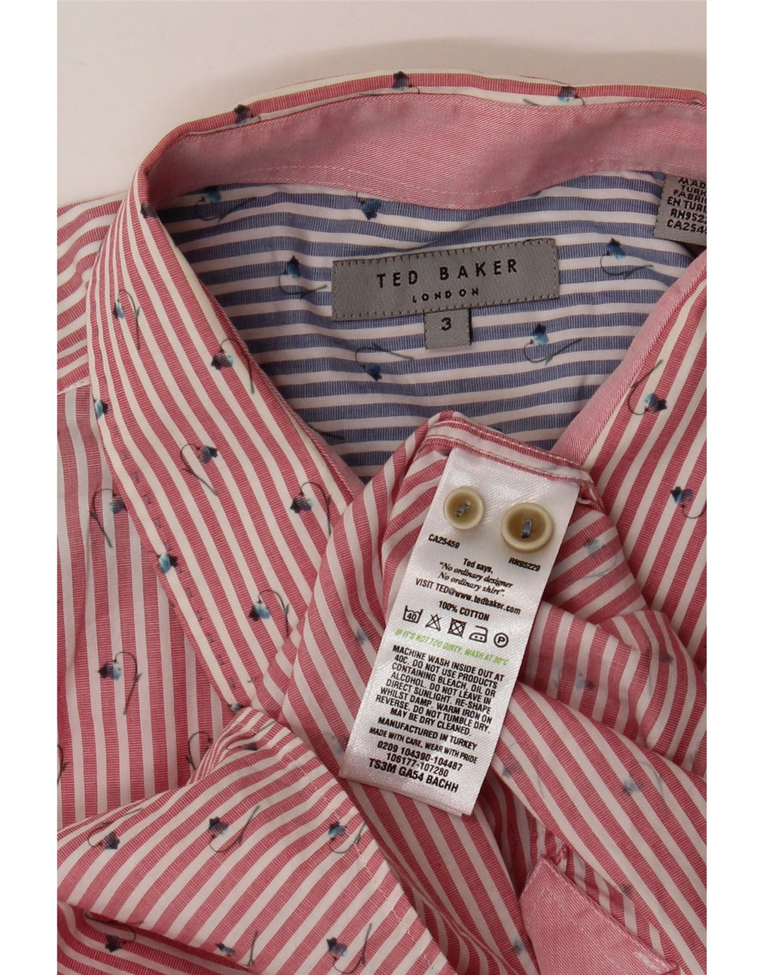 TED BAKER Herreskjorte str. 3 Medium rød nålestribet bomuld