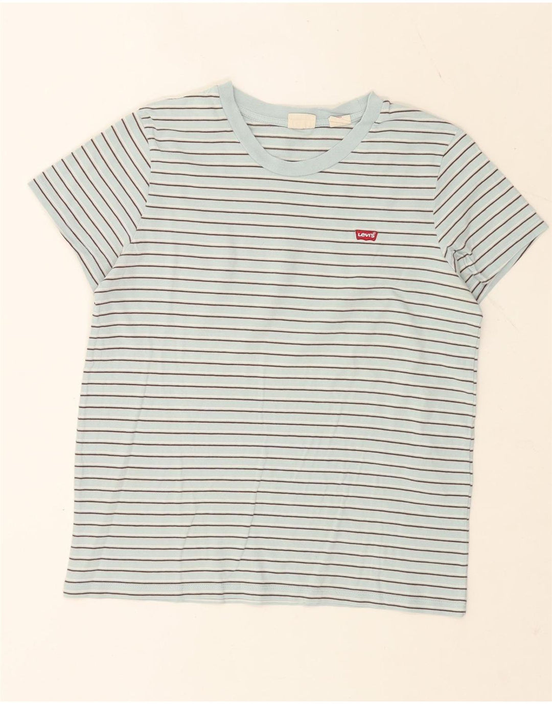 Levi's Dame T-Shirt Top UK 14 Mellem blå stribet bomuld