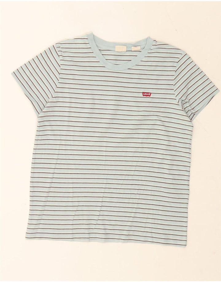 Levi's Dame T-Shirt Top UK 14 Mellem blå stribet bomuld