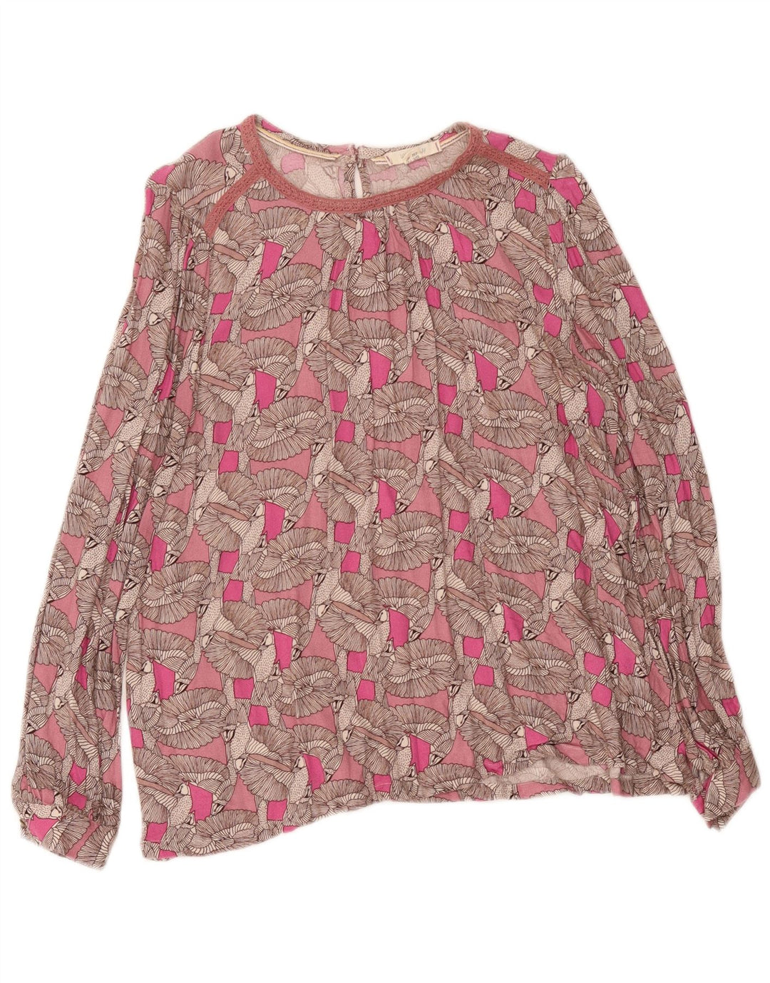 White Stuff Dame Abstrakt mønster Bluse Top UK 12 Medium Pink