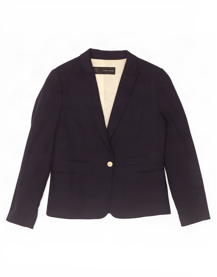 Zara Dame 1 Knap Blazer Jacket UK 18 XL Navy Blue Viscose