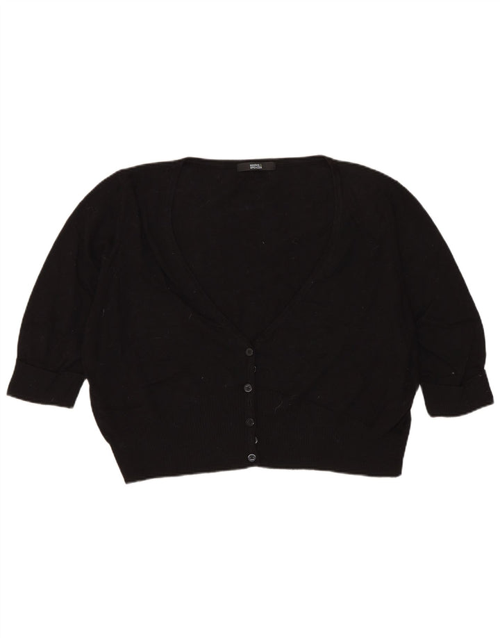 MARKS & SPENCER Dame Crop 3/4-ærmet cardigantrøje UK 18 XL Sort