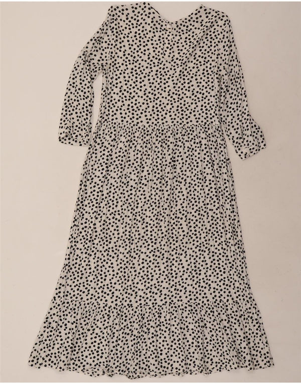 Zara Dame 3/4 ærmet Maxikjole UK 10 Small White Spotted