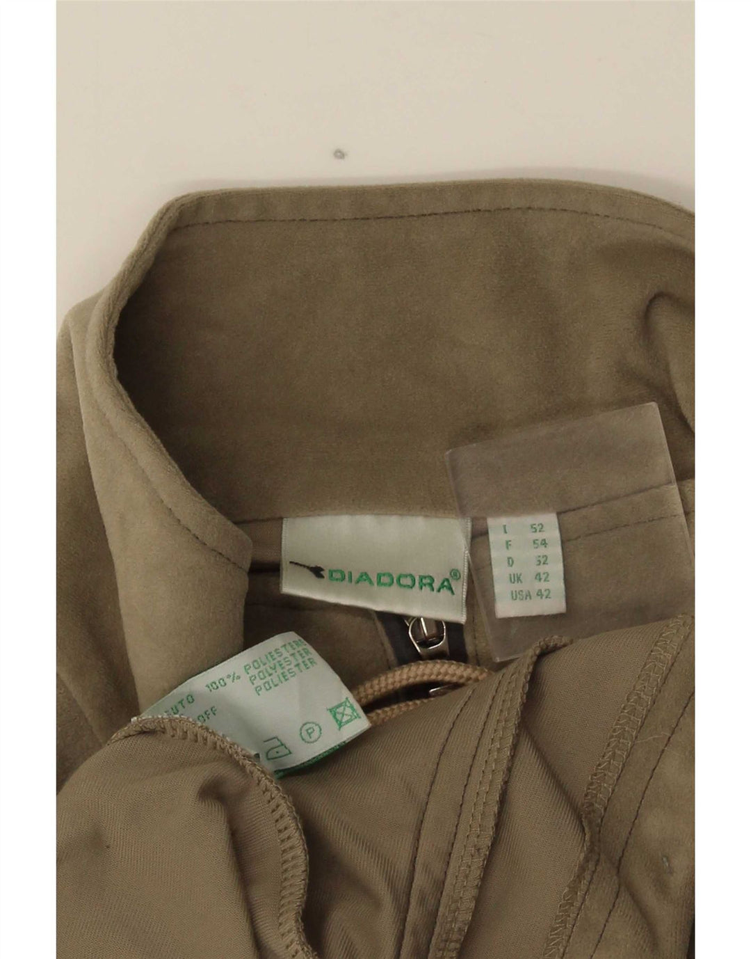 Diadora Herre Velour Træningsdragt Top Jakke UK 42 Stor Khaki Polyester