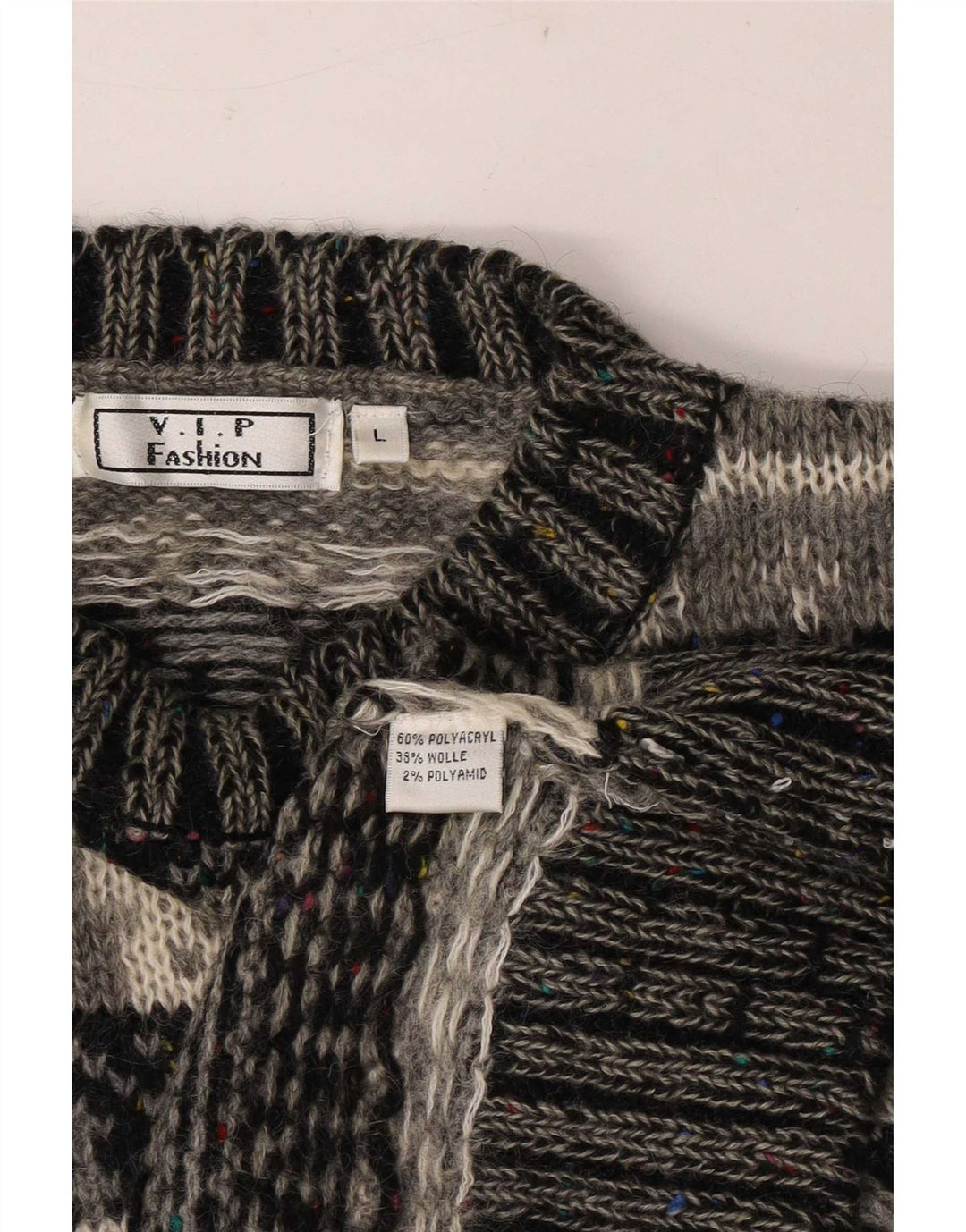 Vintage Herre Crew Neck Jumper Sweater Large Grey Fair Isle Polyacryl